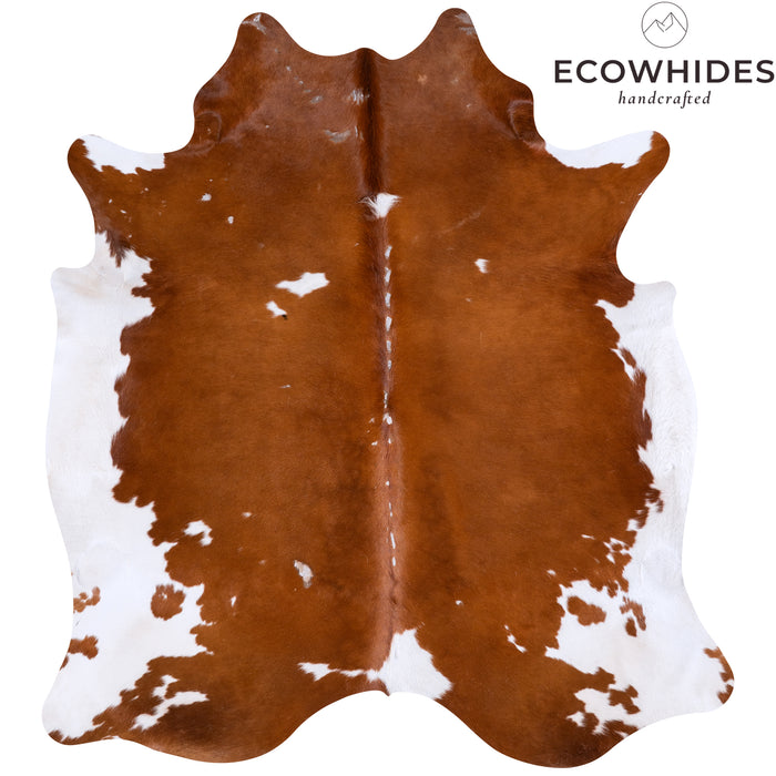 Vintage Brown and White Cowhide Rug Size 7'2" L x 6'6" W 4398