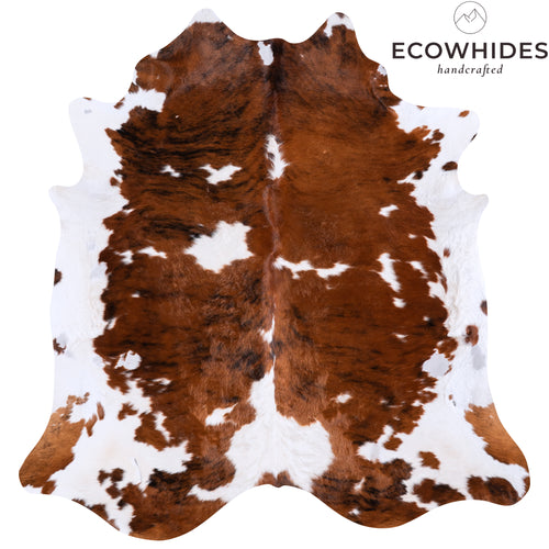 Vintage Tricolor Cowhide Rug Size 7'7" L x 7'3" W 4402