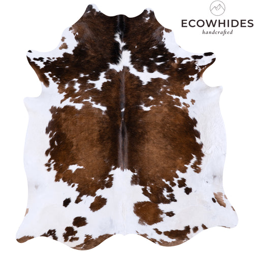 Vintage Chocolate and White Cowhide Rug Size 7'0" L x 6'4" W 4403