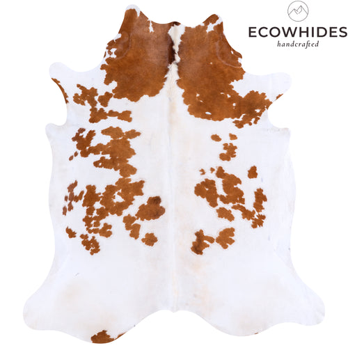 Vintage Brown and White Cowhide Rug Size 7'7" L x 6'8" W 4406