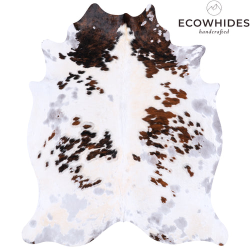 Vintage White Tricolor Cowhide Rug Size 6'7" L x 5'8" W 4415