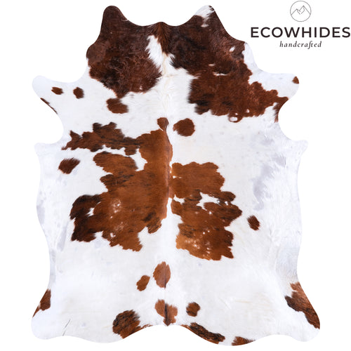 Vintage White Tricolor Cowhide Rug Size 7'2" L x 6'1" W 4416