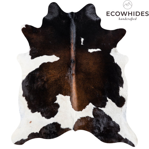 Brazilian Chocolate and White Cowhide Rug Size 7'0" L x 6'3" W 5152
