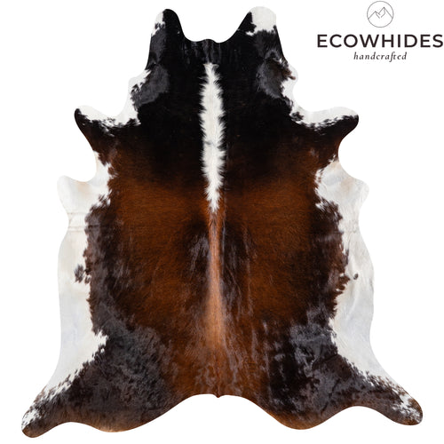 Brazilian Chocolate and White Cowhide Rug Size 7'3" L x 6'11" W 5161