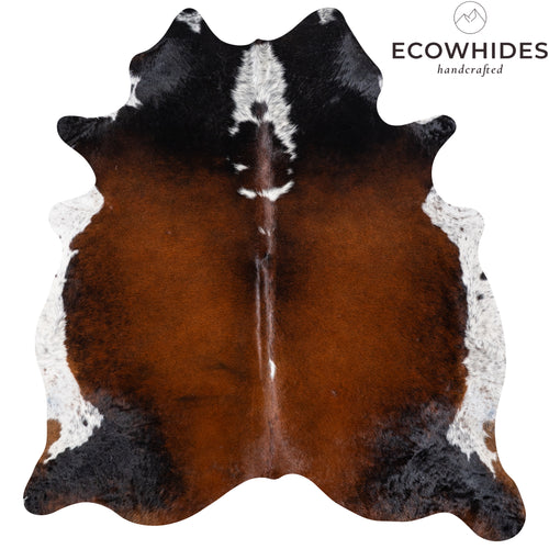 Brazilian Chocolate and White Cowhide Rug Size 7'2" L x 6'8" W 5164