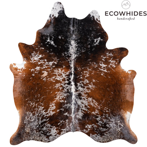 Brazilian Chocolate and White Cowhide Rug Size 6'11" L x 6'1" W 5167