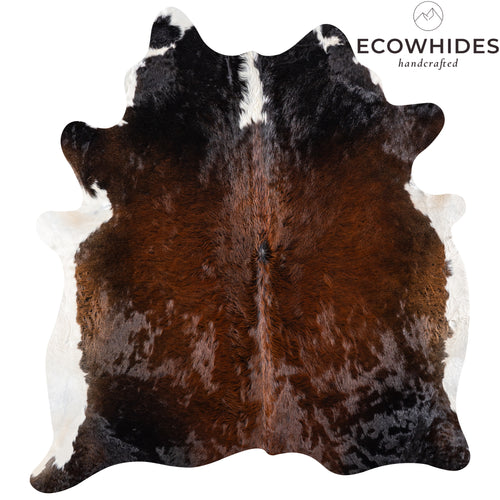 Brazilian Chocolate and White Cowhide Rug Size 7'2" L x 6'6" W 5169