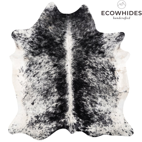 Brazilian Black Salt and Pepper Cowhide Rug Size 7'3" L x 6'5" W 5276