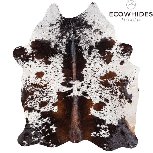 Brazilian Chocolate and White Cowhide Rug Size 7'11" L x 7'2" W 5341