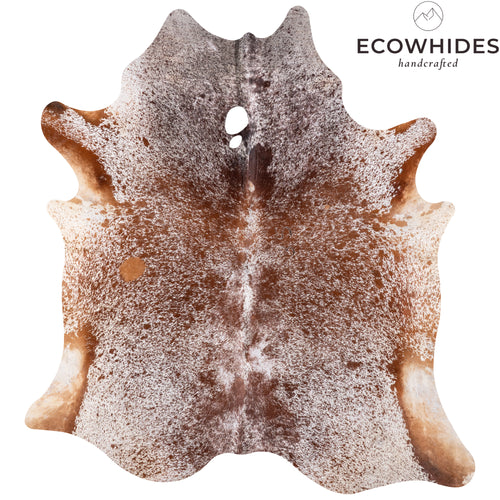 Vintage Brown Salt and Pepper Cowhide Rug Size 7'6" L x 6'11" W 5501