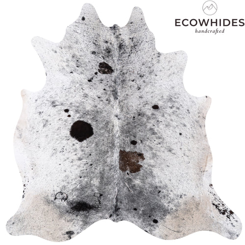 Vintage Black Salt and Pepper Cowhide Rug Size 7'2" L x 7'0" W 5504