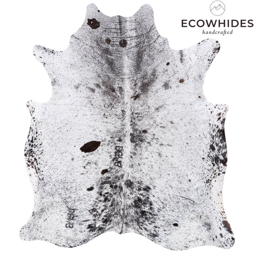 Vintage Black Salt and Pepper Cowhide Rug Size 7'1" L x 6'3" W 5506