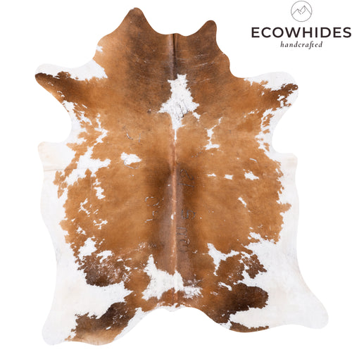 Vintage Brown and White Cowhide Rug Size 6'10" L x 5'9" W 5508