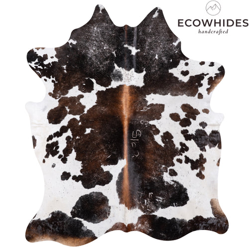 Vintage Chocolate and White Cowhide Rug Size 8'2" L x 6'11" W 5511