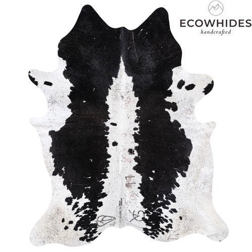 Vintage Black and White Cowhide Rug Size 7'10" L x 6'6" W 5513