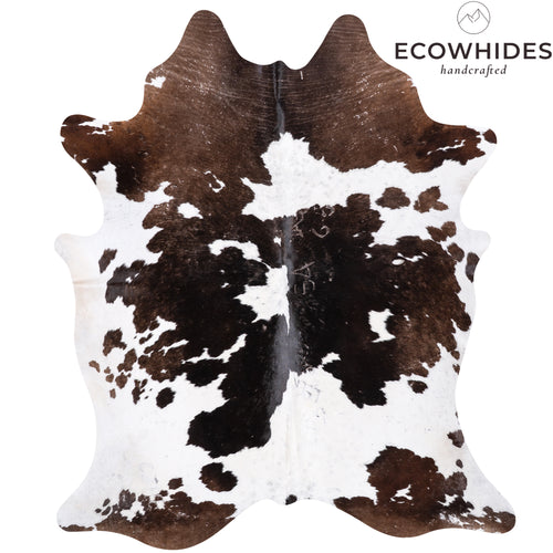 Vintage Chocolate and White Cowhide Rug Size 7'5" L x 6'4" W 5515