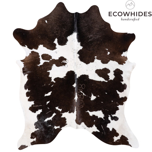 Vintage Chocolate and White Cowhide Rug Size 6'9" L x 5'8" W 5516