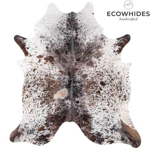 Vintage Chocolate and White Cowhide Rug Size 7'1" L x 6'5" W 5521