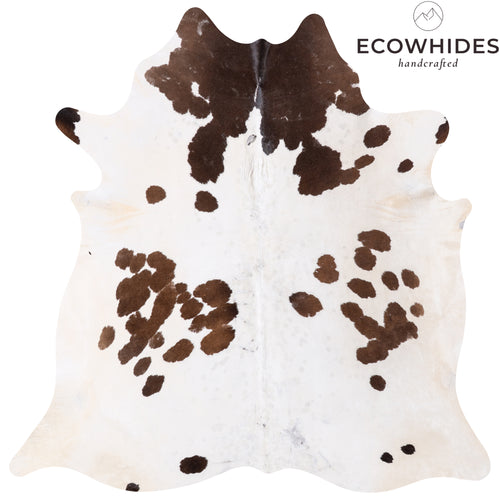 Vintage Chocolate and White Cowhide Rug Size 7'2" L x 7'0" W 5522