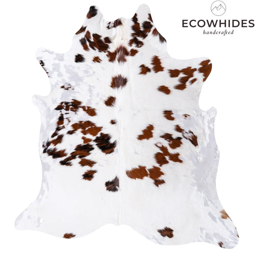 Vintage White Tricolor Cowhide Rug Size 6'7" L x 5'11" W 5526