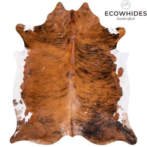 Vintage Brindle White Belly Cowhide Rug Size 7'11" L x 7'1" W 5532