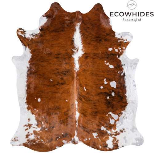 Vintage Brindle White Belly and Backbone Cowhide Rug Size 7'1" L x 6'4" W 5538