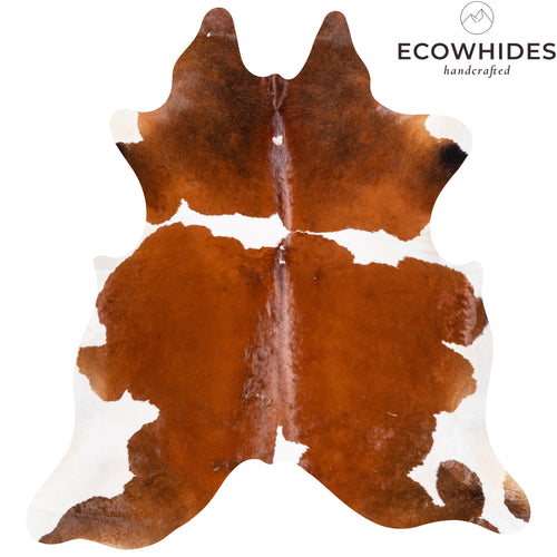 Vintage Brown and White Cowhide Rug Size 7'6" L x 7'0" W 5547