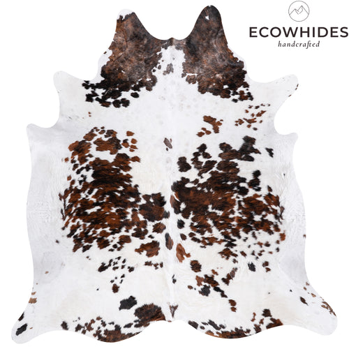 Vintage White Tricolor Cowhide Rug Size 7'0" L x 6'9" W 5548