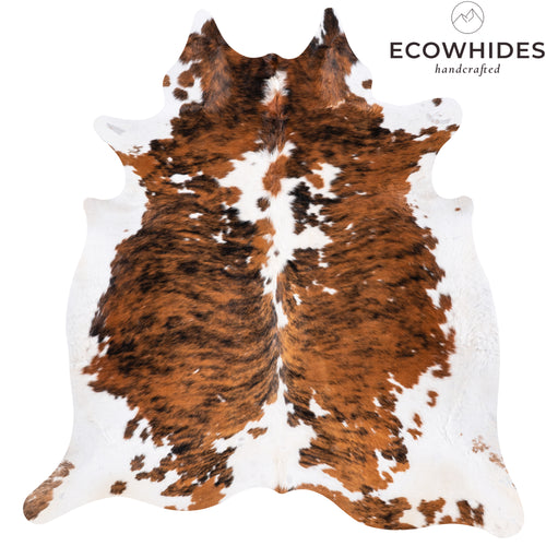 Vintage Tricolor Brindle Mix Cowhide Rug Size 6'11" L x 6'5" W 5555