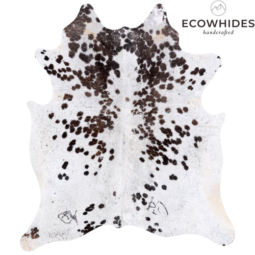 Vintage Black Salt and Pepper Cowhide Rug Size 7'7" L x 6'8" W 5560