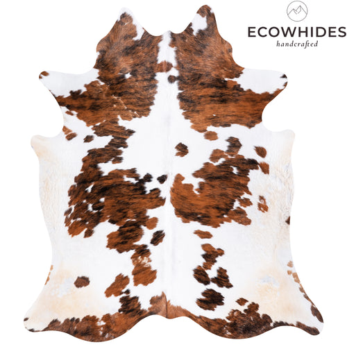 Vintage White Tricolor Cowhide Rug Size 6'10" L x 6'1" W 5567