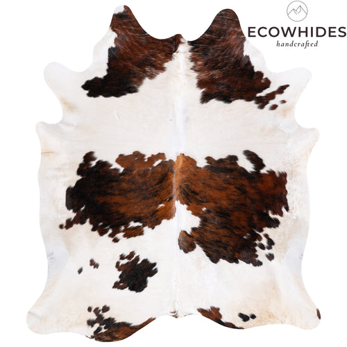 Vintage White Tricolor Cowhide Rug Size 7'9" L x 6'9" W 5571