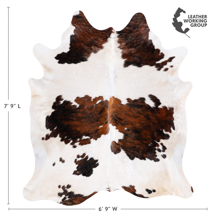 Vintage White Tricolor Cowhide Rug Size 7'9" L x 6'9" W 5571