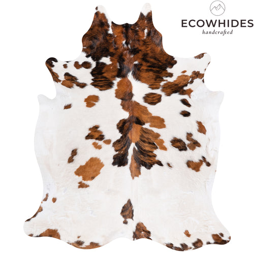 Vintage White Tricolor Cowhide Rug Size 7'6" L x 6'4" W 5572