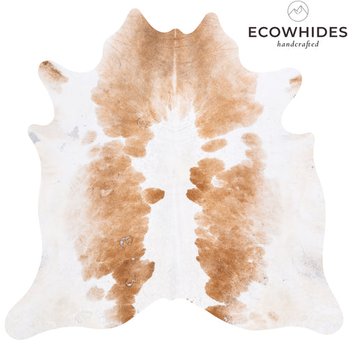 Vintage Palomino and White Cowhide Rug Size 6'10" L x 7'1" W 5573