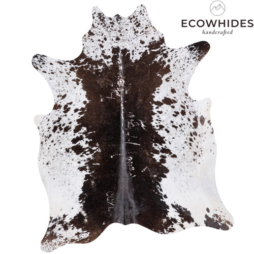 Vintage Chocolate and White Cowhide Rug Size 6'6" L x 5'4" W 5578