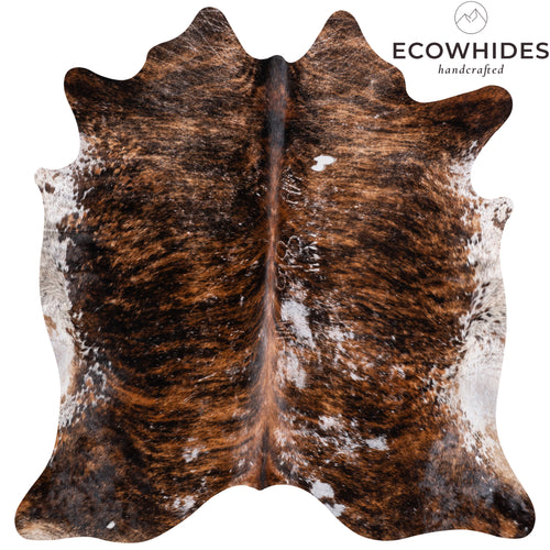 Vintage Brindle White Belly Cowhide Rug Size 6'9" L x 6'8" W 5579