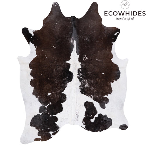 Vintage Chocolate and White Cowhide Rug Size 7'4" L x 5'10" W 5583