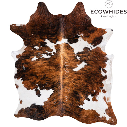 Vintage Tricolor Cowhide Rug Size 7'5" L x 6'4" W 5596