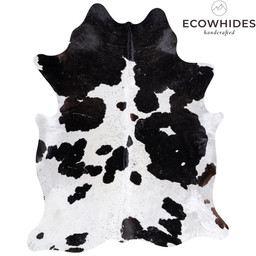 Vintage Black and White Cowhide Rug Size 7'3" L x 6'0" W 5597