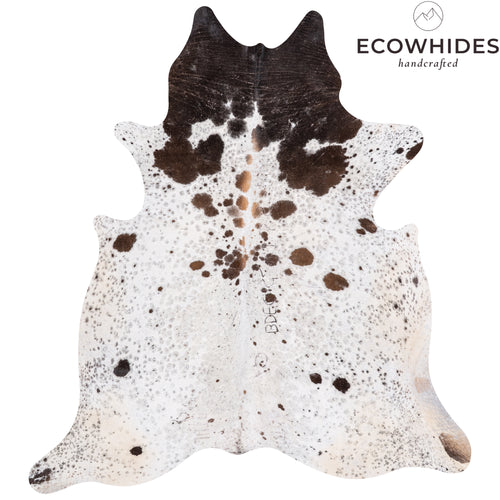 Vintage Chocolate and White Cowhide Rug Size 7'2" L x 6'5" W 5598