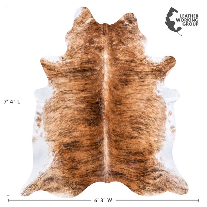 Brazilian Brindle White Belly Cowhide Rug Size 7'4" L x 6'5" W 5695
