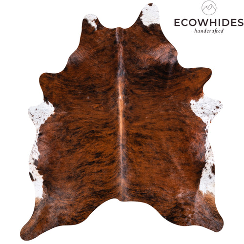 Brazilian Brindle White Belly Cowhide Rug Size 7'6" L x 6'4" W 5696