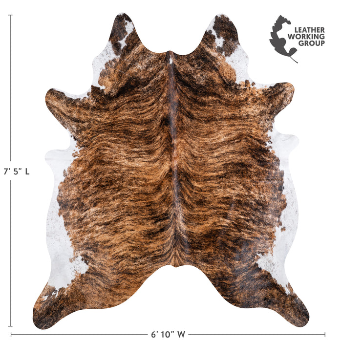 Brazilian Brindle White Belly Cowhide Rug Size 7'5" L x 6'10" W 5702