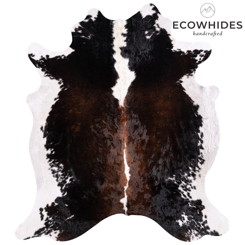 Brazilian Chocolate and White Cowhide Rug Size 7'10" L x 7'1" W 5731