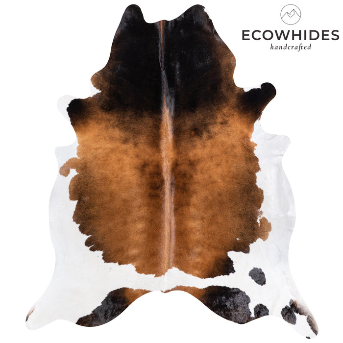 Brazilian Chocolate and White Cowhide Rug Size 8'2" L x 6'11" W 5740