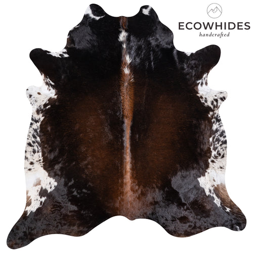 Brazilian Chocolate and White Cowhide Rug Size 7'7" L x 7'5" W 5748