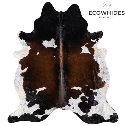 Brazilian Chocolate and White Cowhide Rug Size 7'10" L x 7'1" W 5752