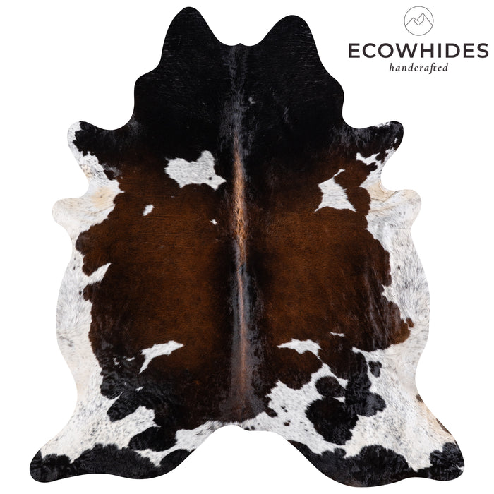 Brazilian Chocolate and White Cowhide Rug Size 7'10" L x 7'1" W 5752