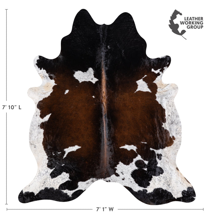 Brazilian Chocolate and White Cowhide Rug Size 7'10" L x 7'1" W 5752